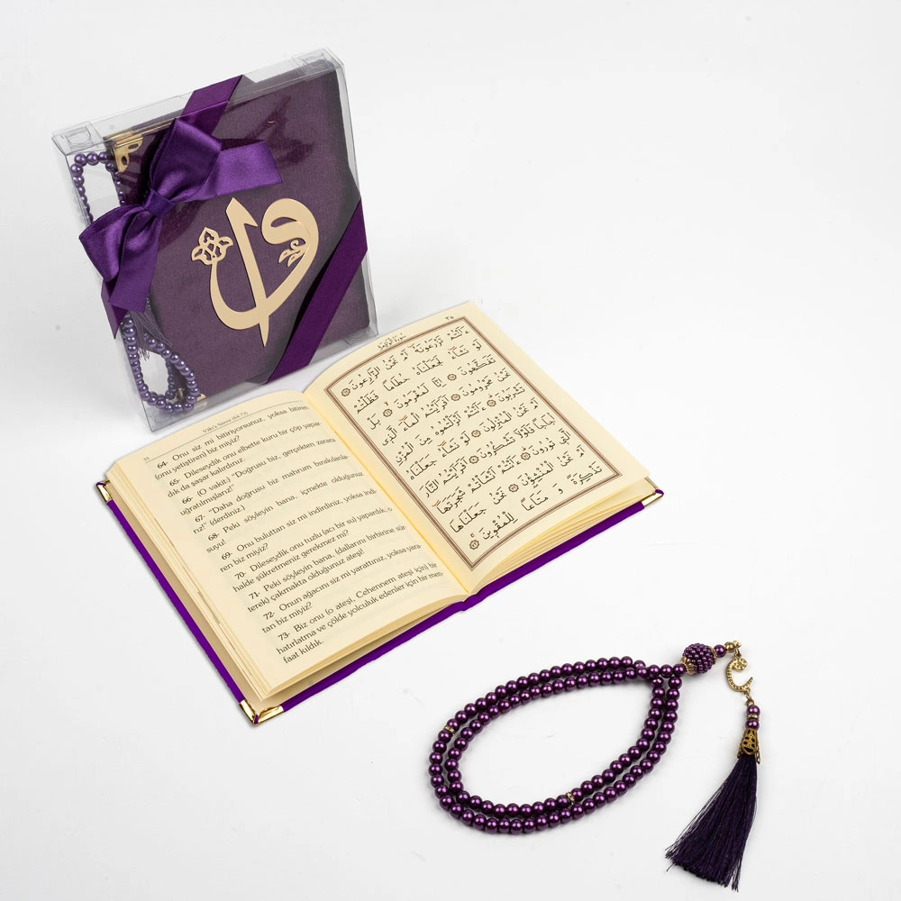 Tesbih + Yasin Hediye Seti (Çanta Boy, ElifVav, Raşel, Mor)