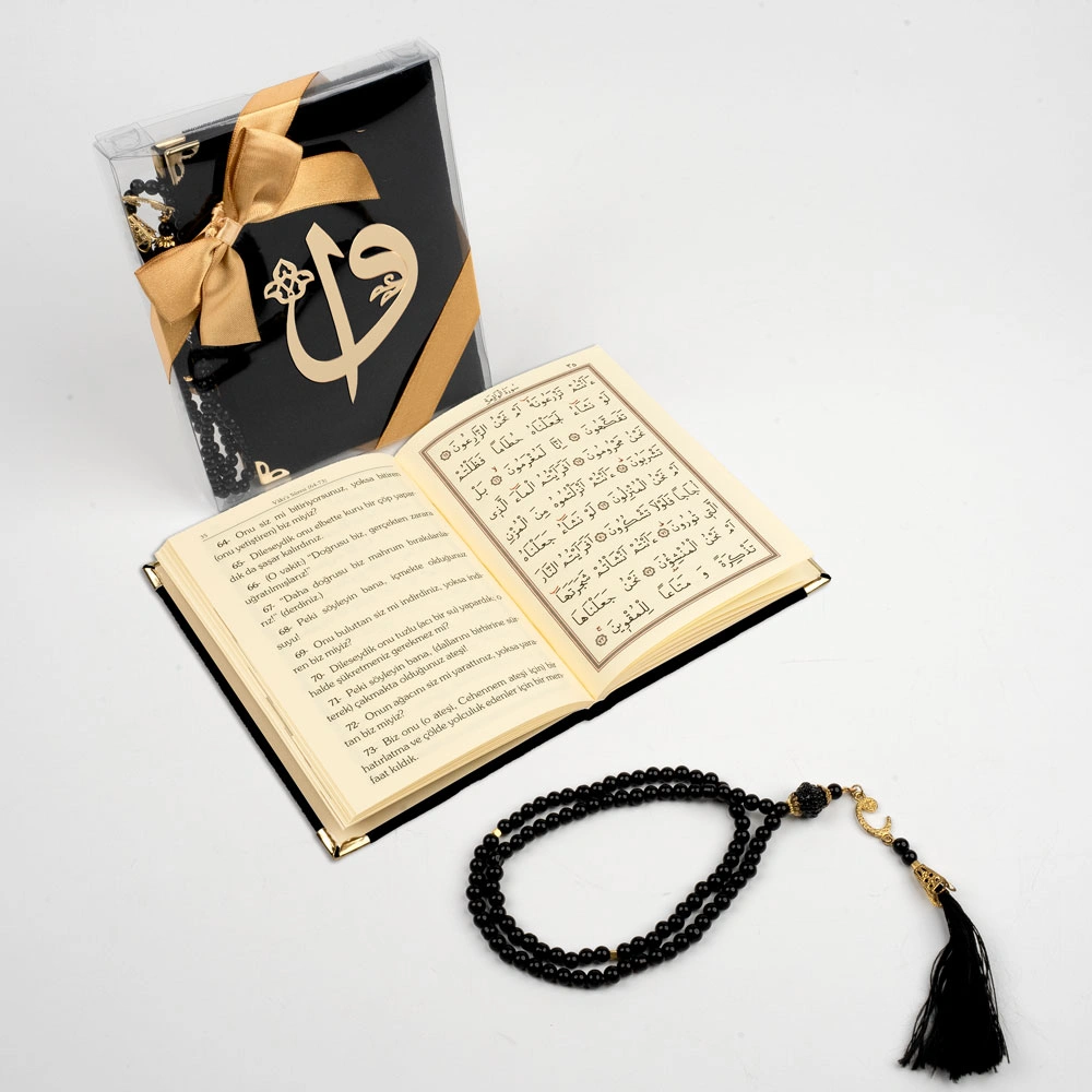 Tesbih + Yasin Hediye Seti (Çanta Boy, ElifVav, Raşel, Siyah)