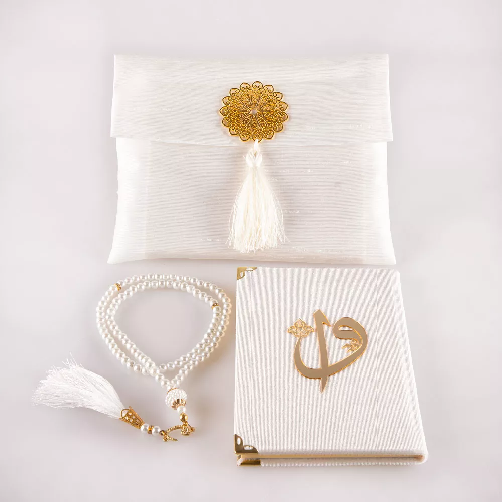 HAYRAT NEŞRİYAT - Şantuk Çantalı Tesbih + Yasin Hediye Seti (Çanta Boy, ElifVav, Raşel, Krem)