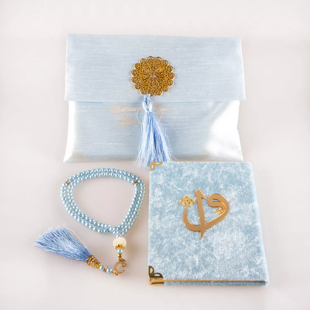 HAYRAT NEŞRİYAT - Şantuk Çantalı Tesbih + Yasin Hediye Seti (Çanta Boy, ElifVav, Raşel, Bebe Mavi)