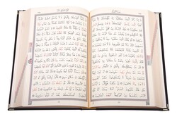 Bag Size Velvet Bound Qur'an Al-Kareem (Black, Rose Figured, Gilded, Stamped) - Thumbnail