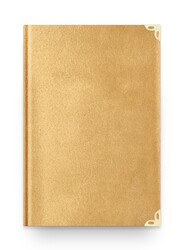 Big Pocket Size Velvet Bound Qur'an Al-Kareem (Golden Colour, Rose Figured, Gilded) - Thumbnail