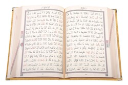 Big Pocket Size Velvet Bound Qur'an Al-Kareem (Golden Colour, Rose Figured, Gilded) - Thumbnail