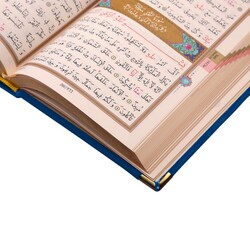 Big Pocket Size Velvet Bound Qur'an Al-Kareem (Navy Blue, Alif-Waw Front Cover, Gilded, Stamped) - Thumbnail