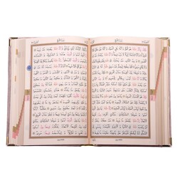 Big Pocket Size Velvet Bound Qur'an Al-Kareem (Powder Pink, Alif-Waw Front Cover, Gilded, Stamped) - Thumbnail