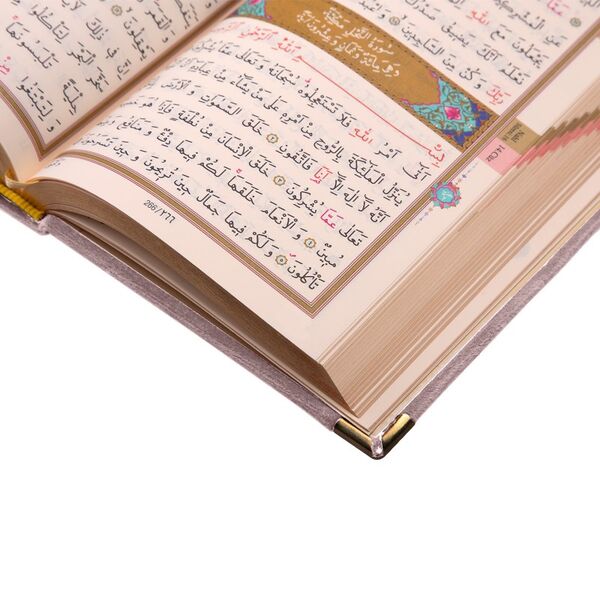 Big Pocket Size Velvet Bound Qur'an Al-Kareem (Powder Pink, Alif-Waw Front Cover, Gilded, Stamped)