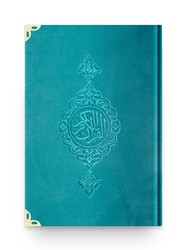 Big Pocket Size Velvet Bound Qur'an Al-Kareem (Turquoise, Gilded, Stamped) - Thumbnail