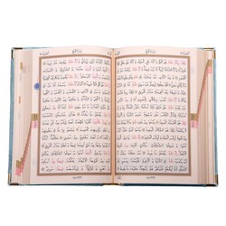 Big Pocket Size Velvet Bound Qur'an Al-Kareem (Turquoise, Rose Figured, Stamped) - Thumbnail