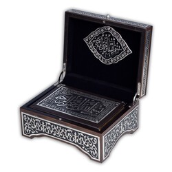 Black, Silver Colour Plated Quran With Chest and Holder (Bag Size) - Thumbnail