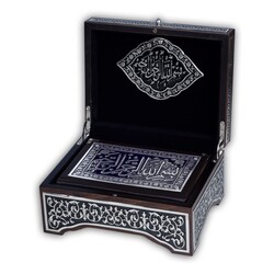 Black, Silver Colour Plated Quran With Chest and Holder (Medium Size) - Thumbnail