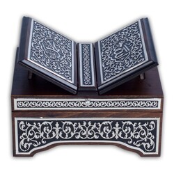 Black, Silver Colour Plated Quran With Chest and Holder (Medium Size) - Thumbnail