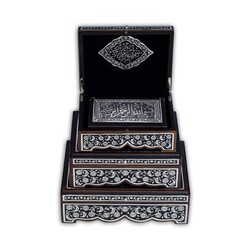 Black, Silver Colour Plated Qur'an With Chest (Bag Size) - Thumbnail