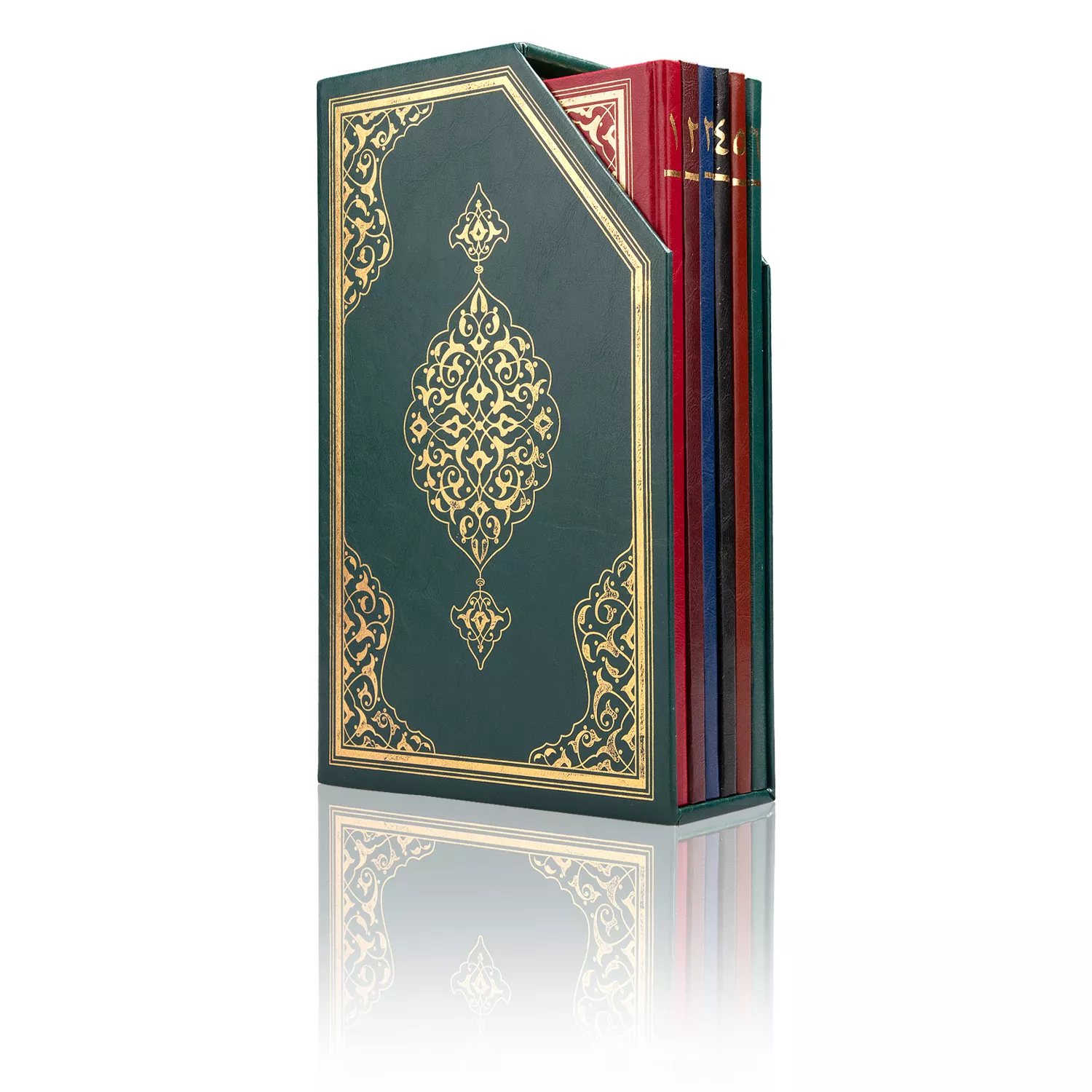 Bookrest Size 30-Juz-in-Five-Volume Qur'an Al-Kareem (Two-Colour, With Special Box, Stamped) - Thumbnail