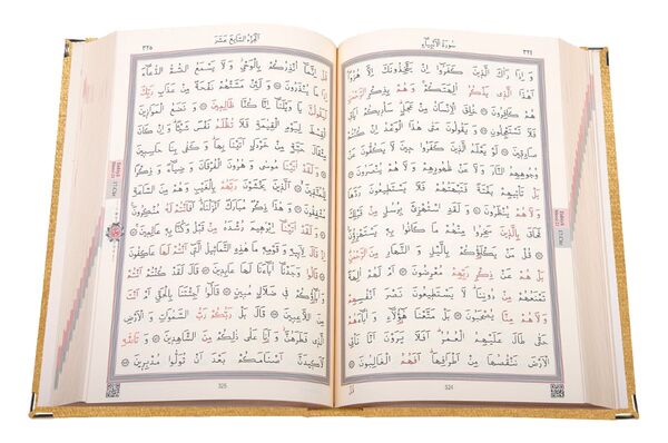 Bookrest Size Velvet Bound Qur'an Al-Kareem (Golden Colour, Gilded, Stamped)