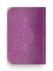 Bookrest Size Velvet Bound Qur'an Al-Kareem (Lilac, Gilded, Stamped) - Thumbnail