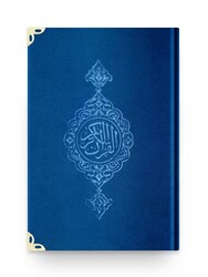 Bookrest Size Velvet Bound Qur'an Al-Kareem (Navy Blue, Gilded, Stamped) - Thumbnail