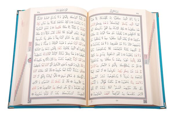 Bookrest Size Velvet Bound Qur'an Al-Kareem (Turquoise, Embroidered, Gilded, Stamped)
