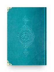 Bookrest Size Velvet Bound Qur'an Al-Kareem (Turquoise, Gilded, Stamped) - Thumbnail