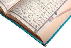 Bookrest Velvet Bound Qur'an Al-Kareem (Turquoise, Rose Figured, Gilded, Stamped) - Thumbnail