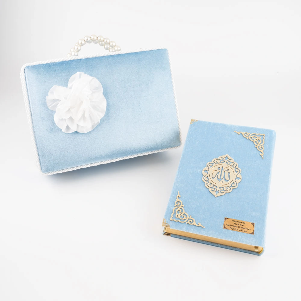 Çeyizlik Kutu Raşel Hediyelik Kuran (Orta Boy, Mavi)