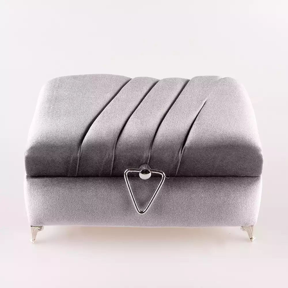 HAYRAT NEŞRİYAT - Çizgili Kutu Çeyizlik, Şal + Seccade + Tesbih + Kuran Hediye Seti (Orta B. Kadife, Gri, Elif-Vav)