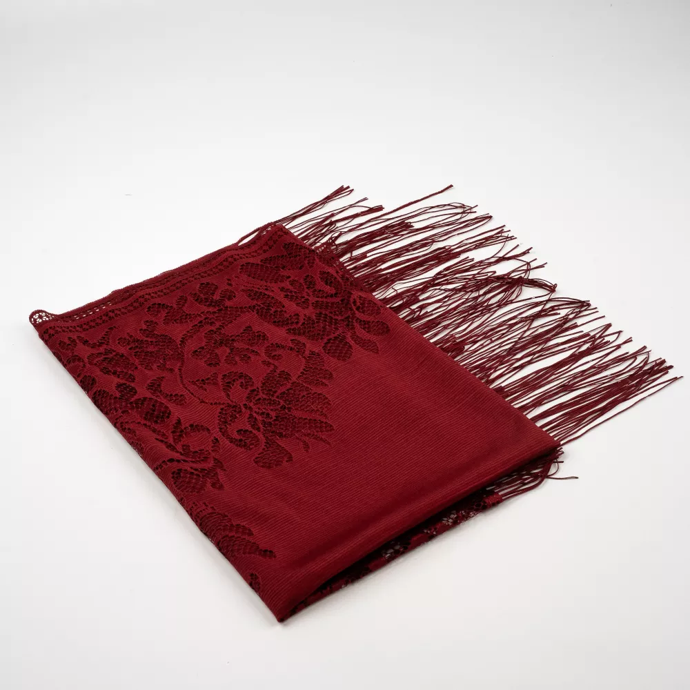 HAYRAT NEŞRİYAT - Dantelli Püsküllü Şal (Mevlid Örtüsü, 166x61 cm. Bordo)