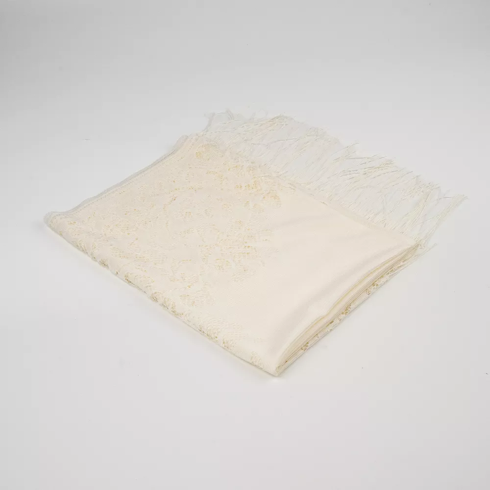 HAYRAT NEŞRİYAT - Dantelli Püsküllü Şal (Mevlid Örtüsü, 166x61 cm. Krem)