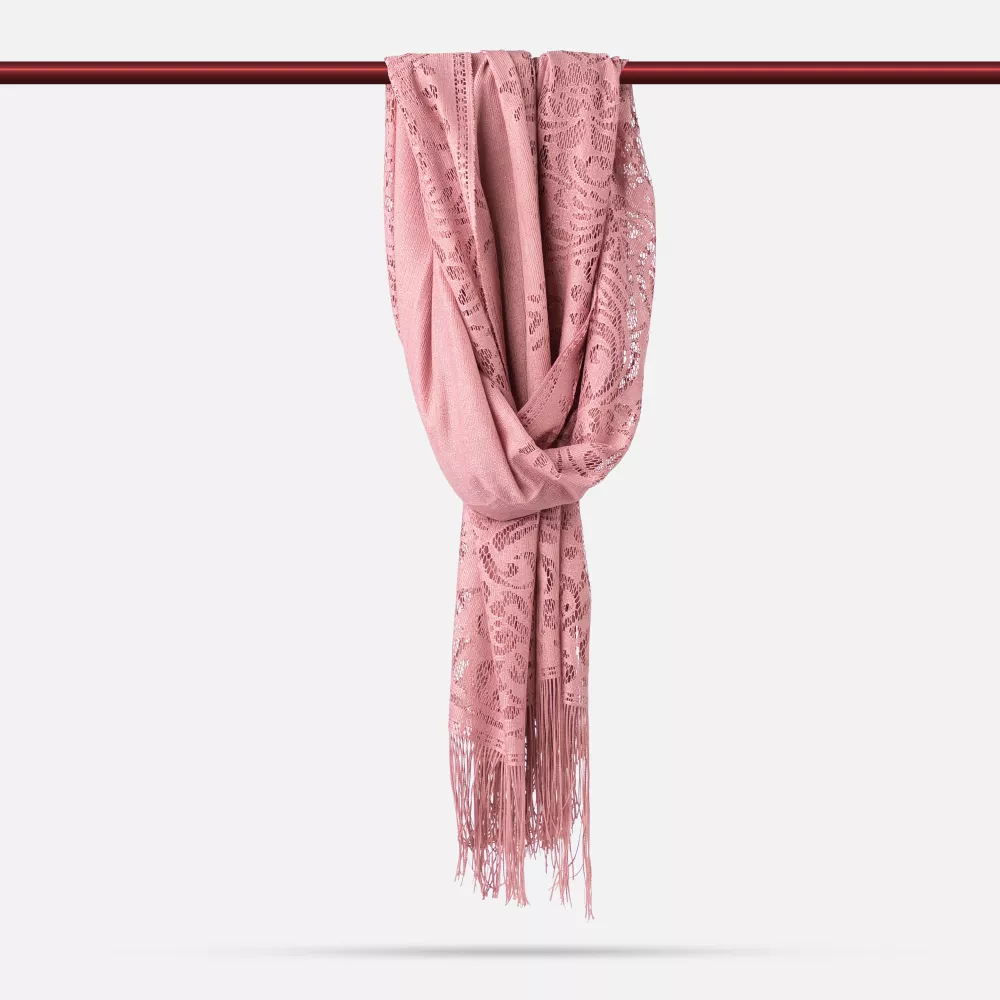 Dantelli Püsküllü Şal (Mevlid Örtüsü, 166x61 cm. Pembe)