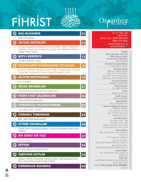 Ekim 2023 Osmanlıca Dergisi