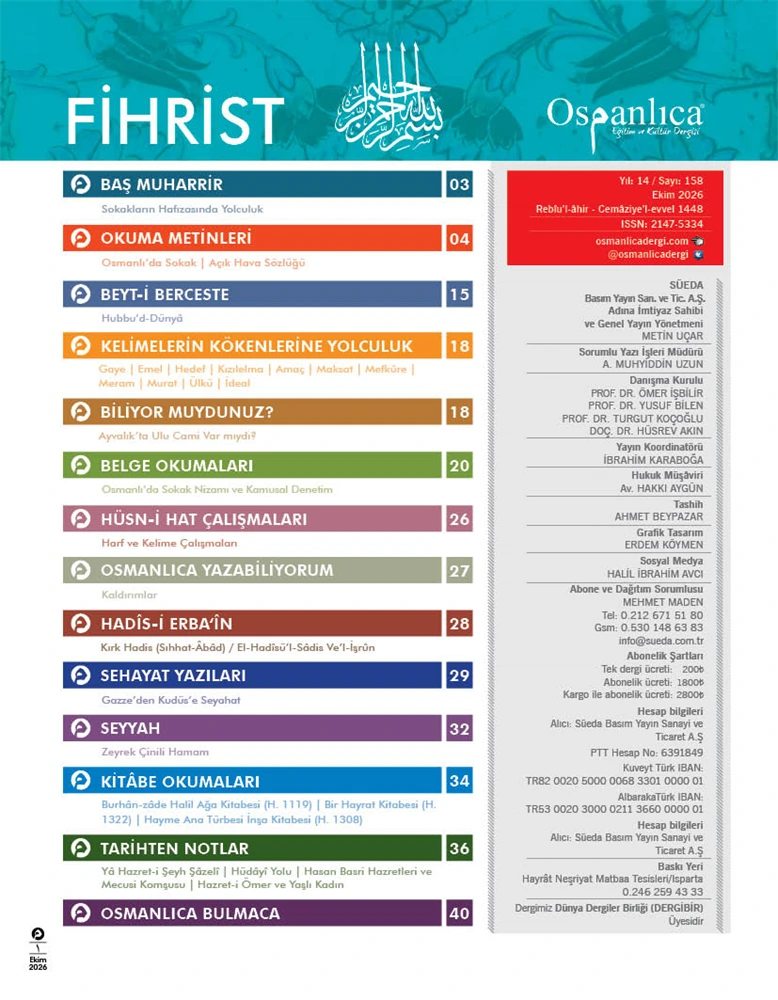 SÜEDA YAYINLARI - Ekim 2026 Osmanlıca Dergisi (1)