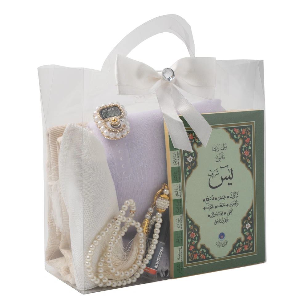 HAYRAT NEŞRİYAT - Eşarp + Takke + Seccade + Tesbih + Zikirmatik + Esans + Yasin Hediye Seti (Çanta Boy, Krem)