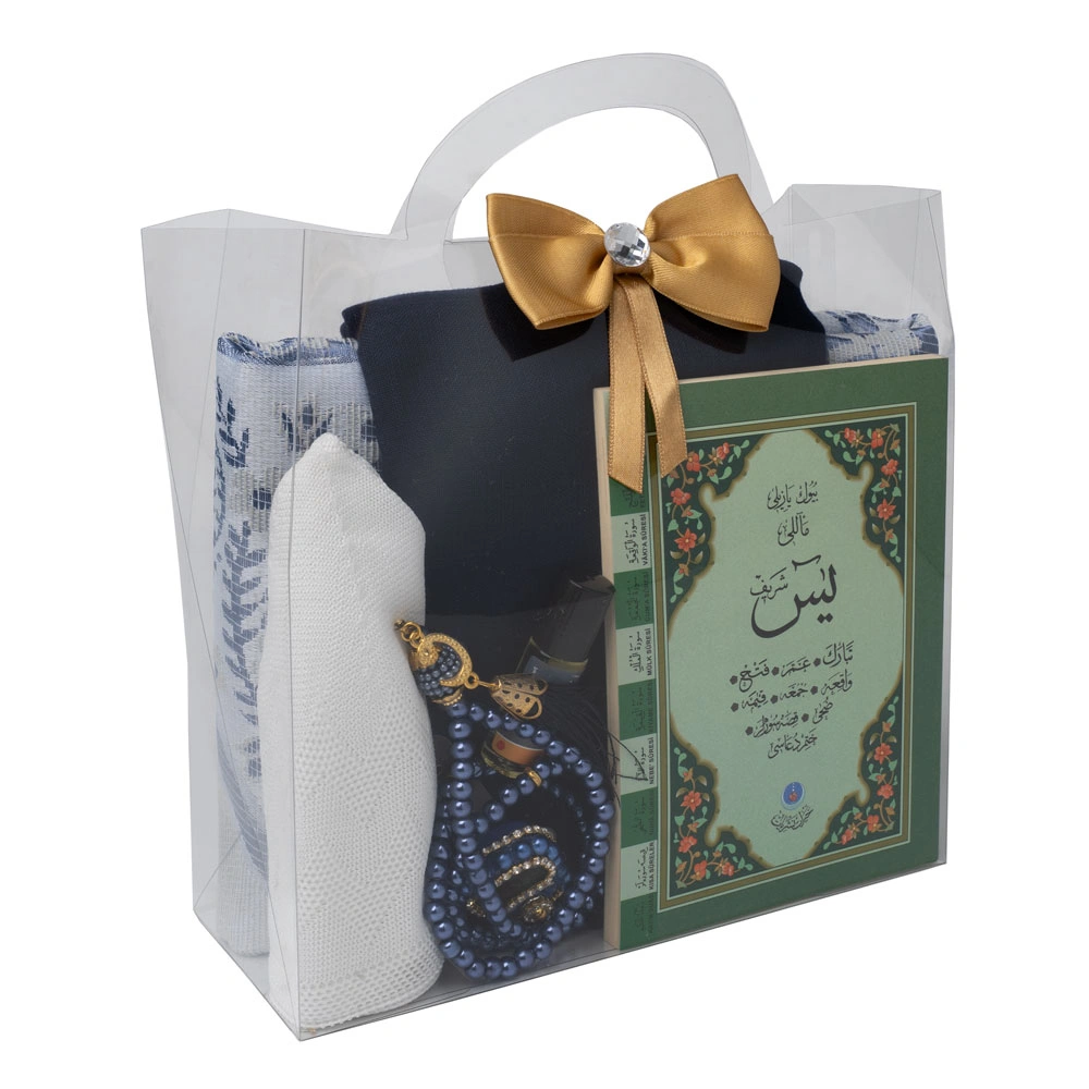 HAYRAT NEŞRİYAT - Eşarp + Takke + Seccade + Tesbih + Zikirmatik + Esans + Yasin Hediye Seti (Çanta Boy, Lacivert)