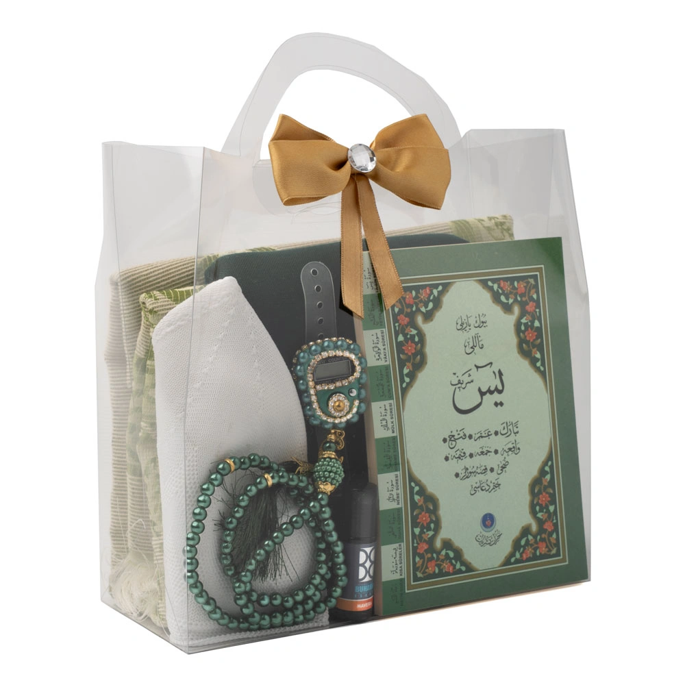 HAYRAT NEŞRİYAT - Eşarp + Takke + Seccade + Tesbih + Zikirmatik + Esans + Yasin Hediye Seti (Çanta Boy, Yeşil)