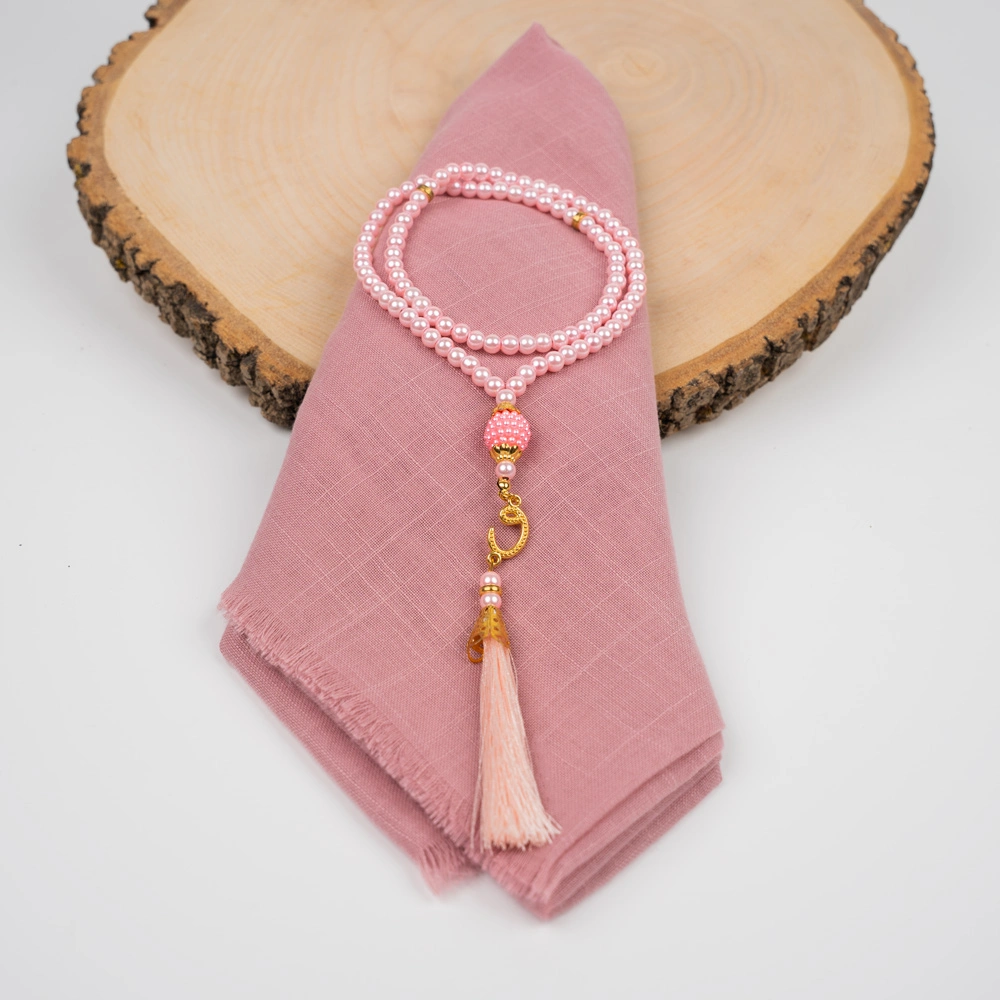 Flamlı Eşarp (96x96 cm) + Tesbih Hediye Seti (Pembe)
