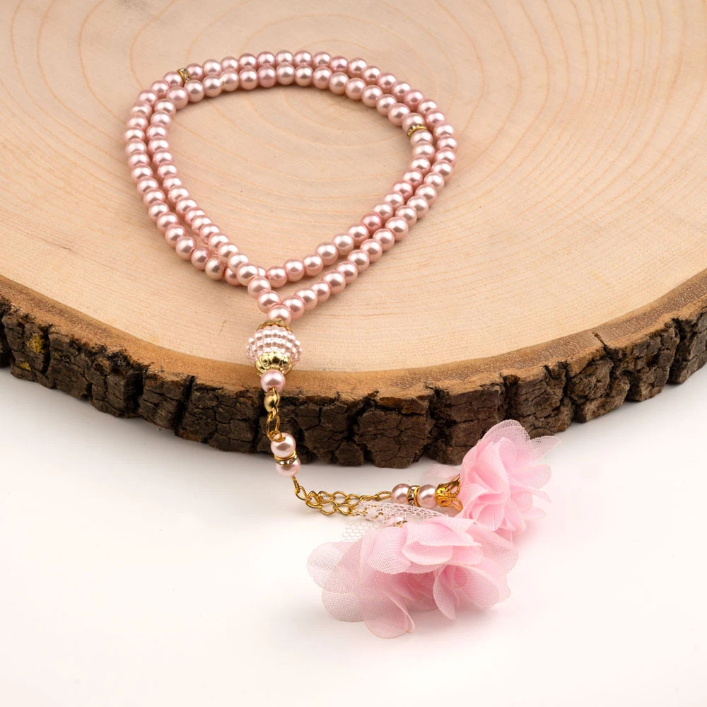 Gül Püsküllü Tesbih Fuşya Pembe (99lu - 6mm)