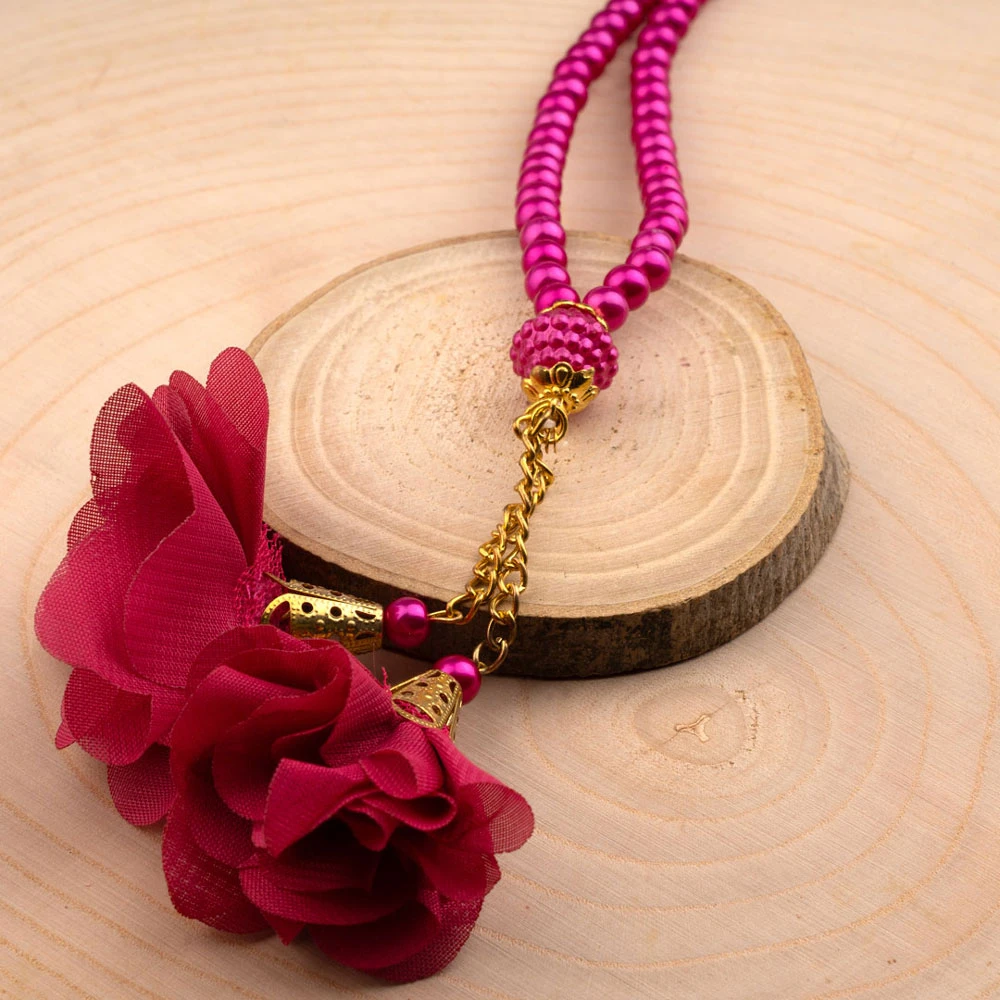 Gül Püsküllü Tesbih Fuşya Pembe (99lu - 6mm) - Thumbnail