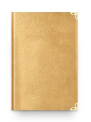 Hafiz Size Velvet Bound Qur'an Al-Kareem (Golden Colour, Rose Figured, Stamped) - Thumbnail