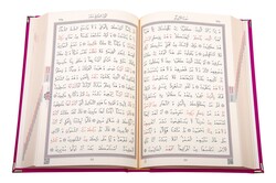 Hafiz Size Velvet Bound Qur'an Al-Kareem (Pink, Rose Figured, Gilded, Stamped) - Thumbnail