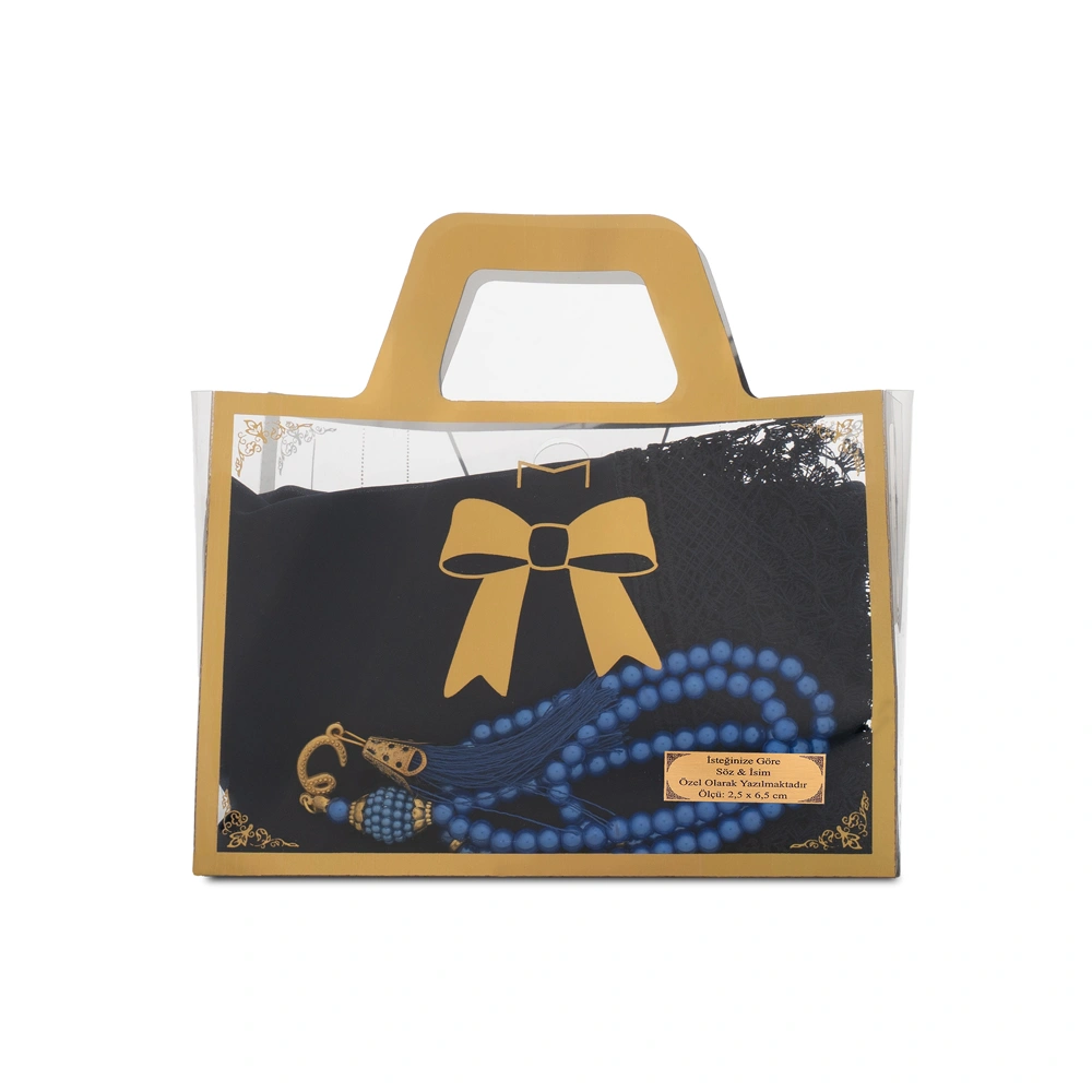 HAYRAT NEŞRİYAT - İğne Oyalı Şal (144x68 cm) + Tesbih Hediye Seti (Asetat Çantalı, Lacivert)