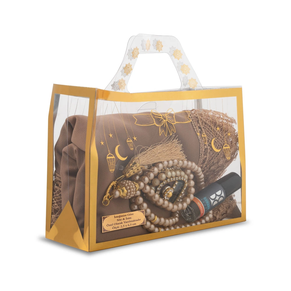 HAYRAT NEŞRİYAT - İğne Oyalı Şal + Tesbih + Zikirmatik + Esans Hediye Seti (Gold)
