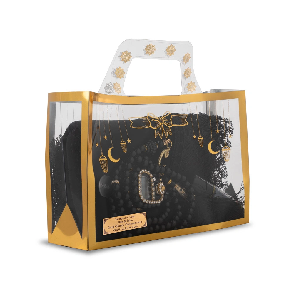 HAYRAT NEŞRİYAT - İğne Oyalı Şal + Tesbih + Zikirmatik + Esans Hediye Seti (Siyah)