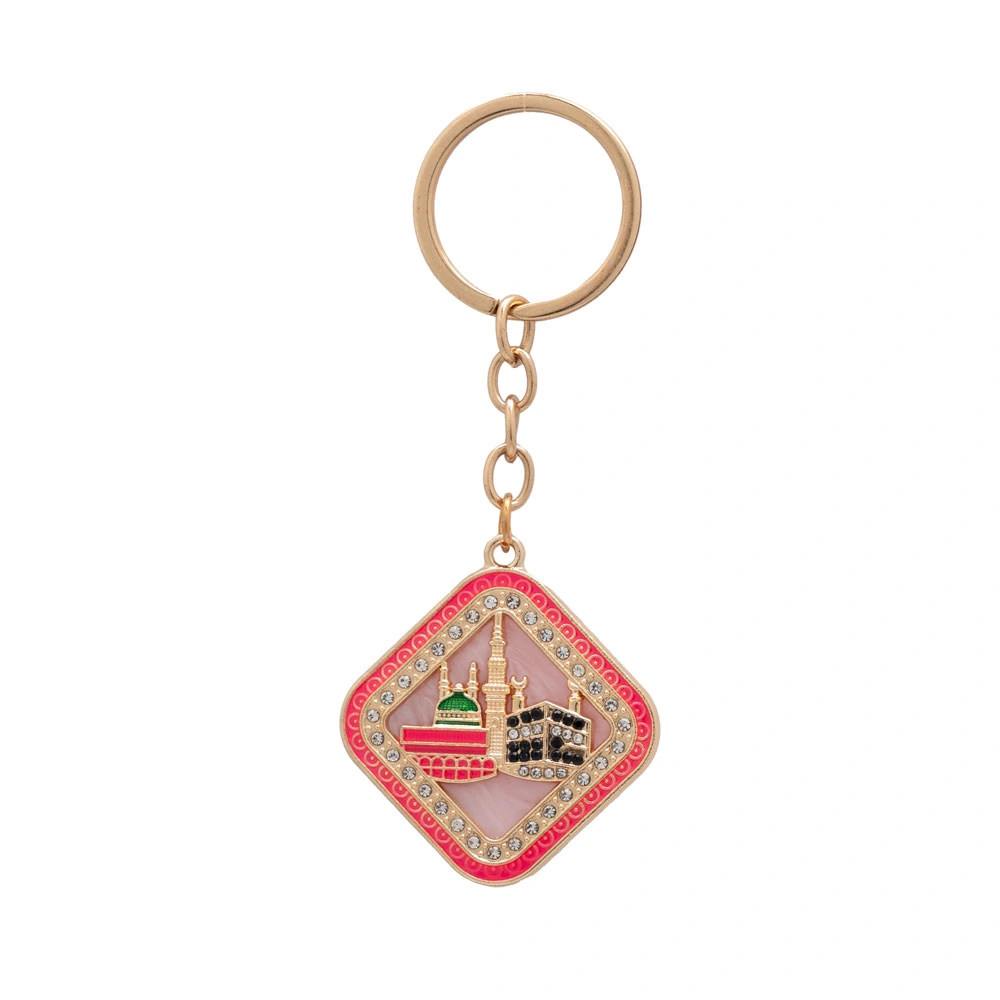 DİĞER - Kabe ve Mescid-i Nebevi Motif Anahtarlık, Kare (Pembe)