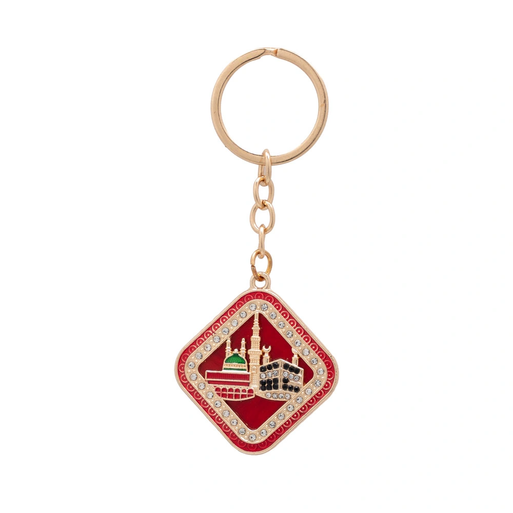DİĞER - Kabe ve Mescid-i Nebevi Motif Anahtarlık, Kare (Bordo)
