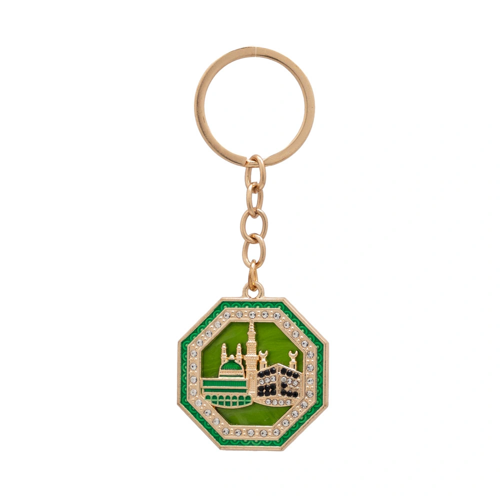 DİĞER - Kabe ve Mescid-i Nebevi Motif Anahtarlık, Sekizgen (Yeşil)
