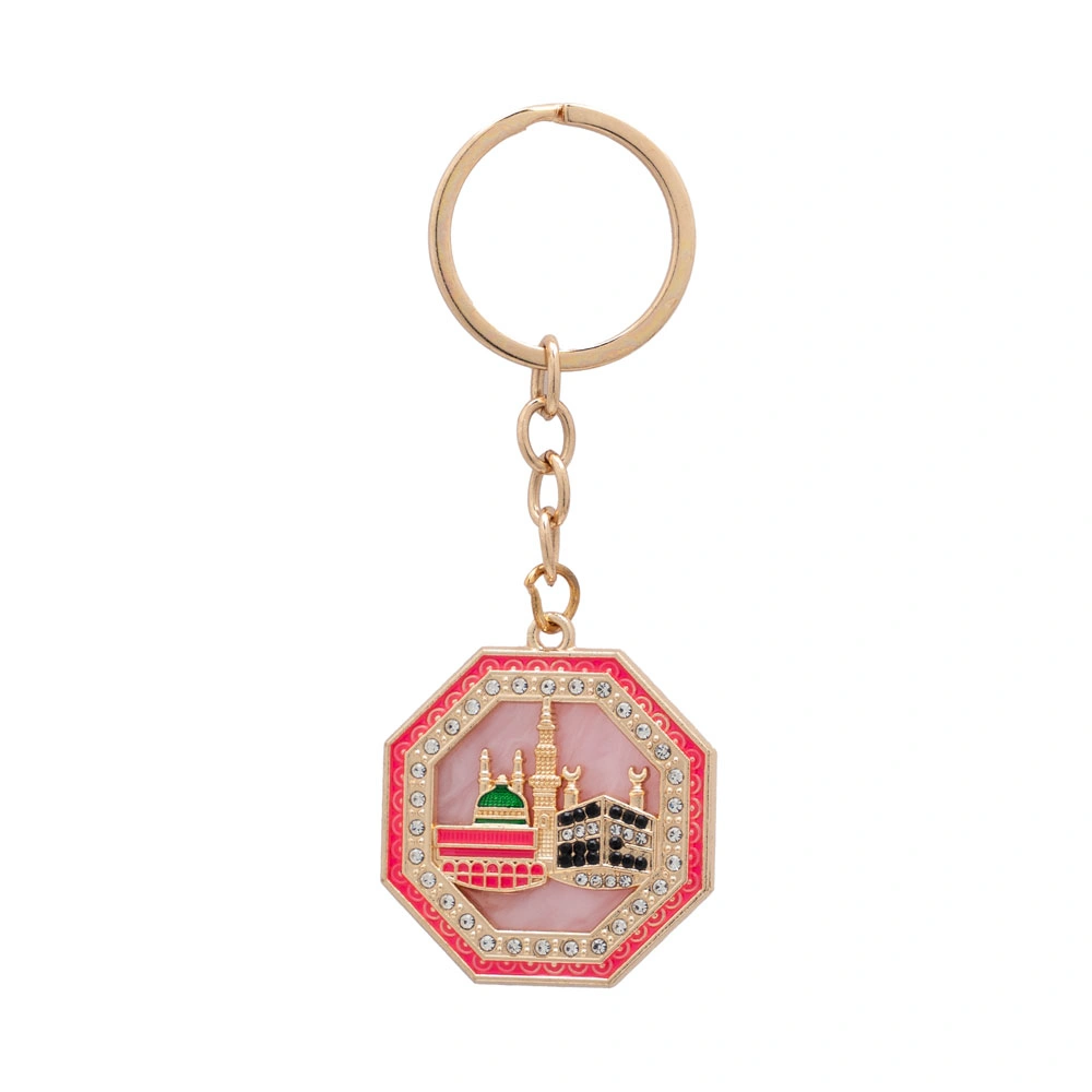 Kabe ve Mescid-i Nebevi Motif Anahtarlık, Sekizgen (Pembe)