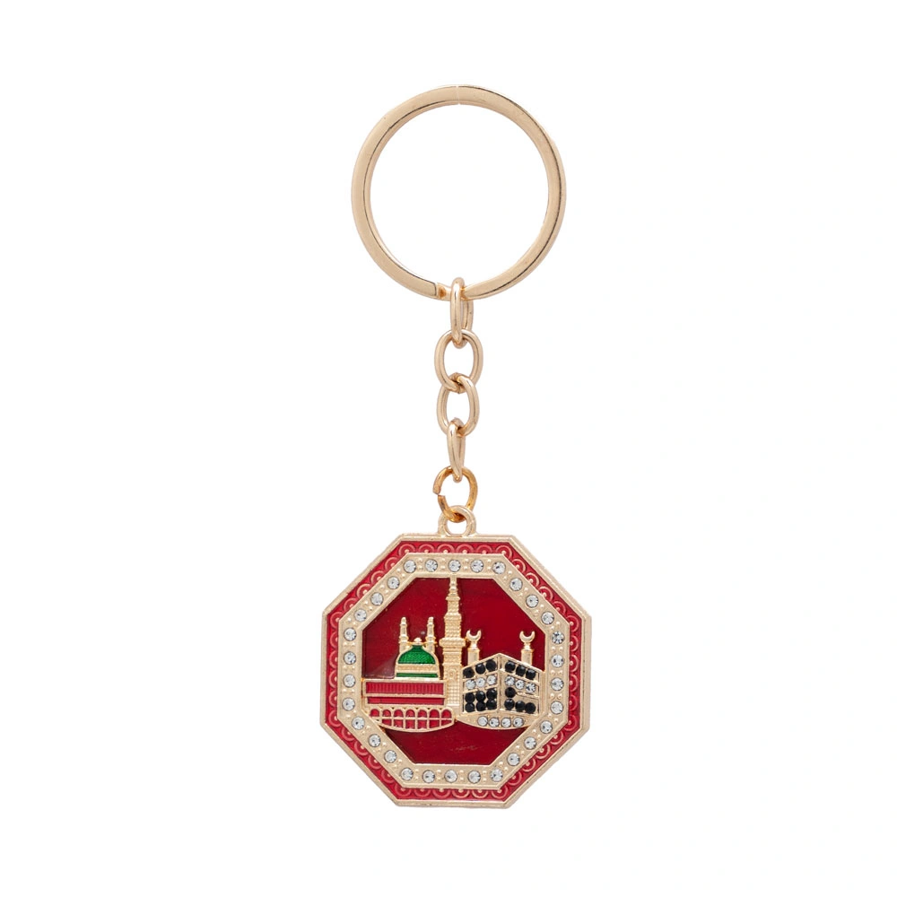 Kabe ve Mescid-i Nebevi Motif Anahtarlık, Sekizgen (Bordo)