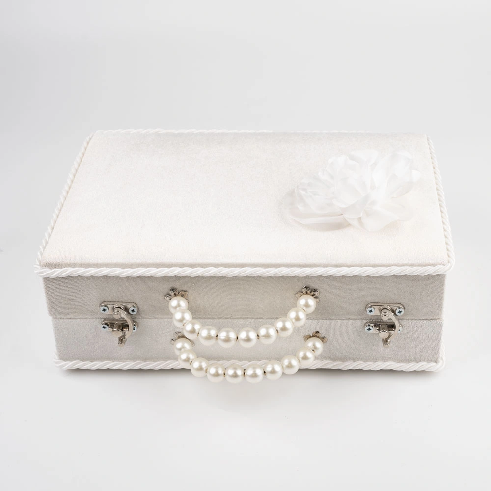 Kadife Sandık Çeyizlik Kuran Kutusu (Beyaz, İçi Boş Kutu) - Thumbnail