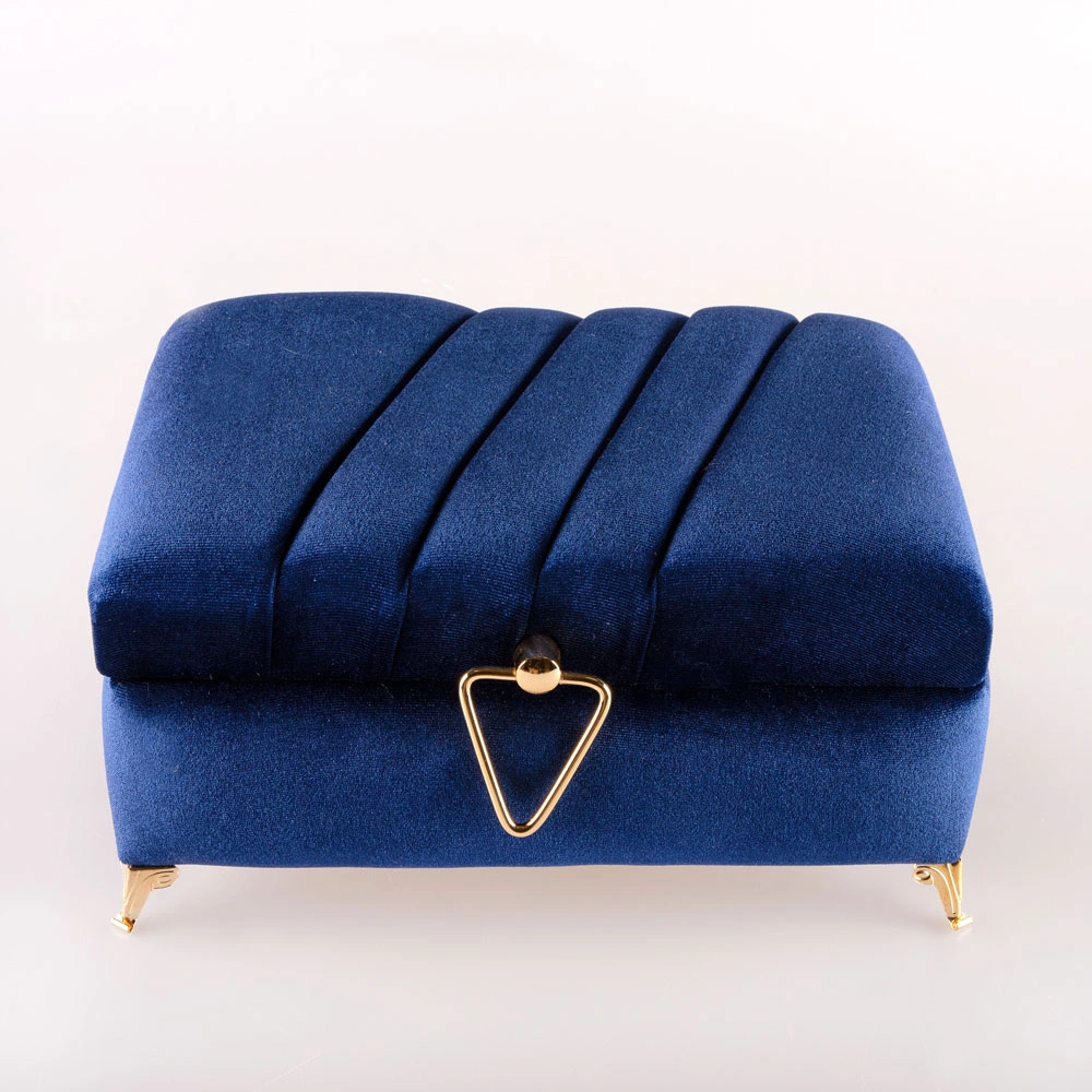 Kadife Sandık Çeyizlik Kuran Kutusu, Çizgili (Lacivert, İçi Boş Kutu)