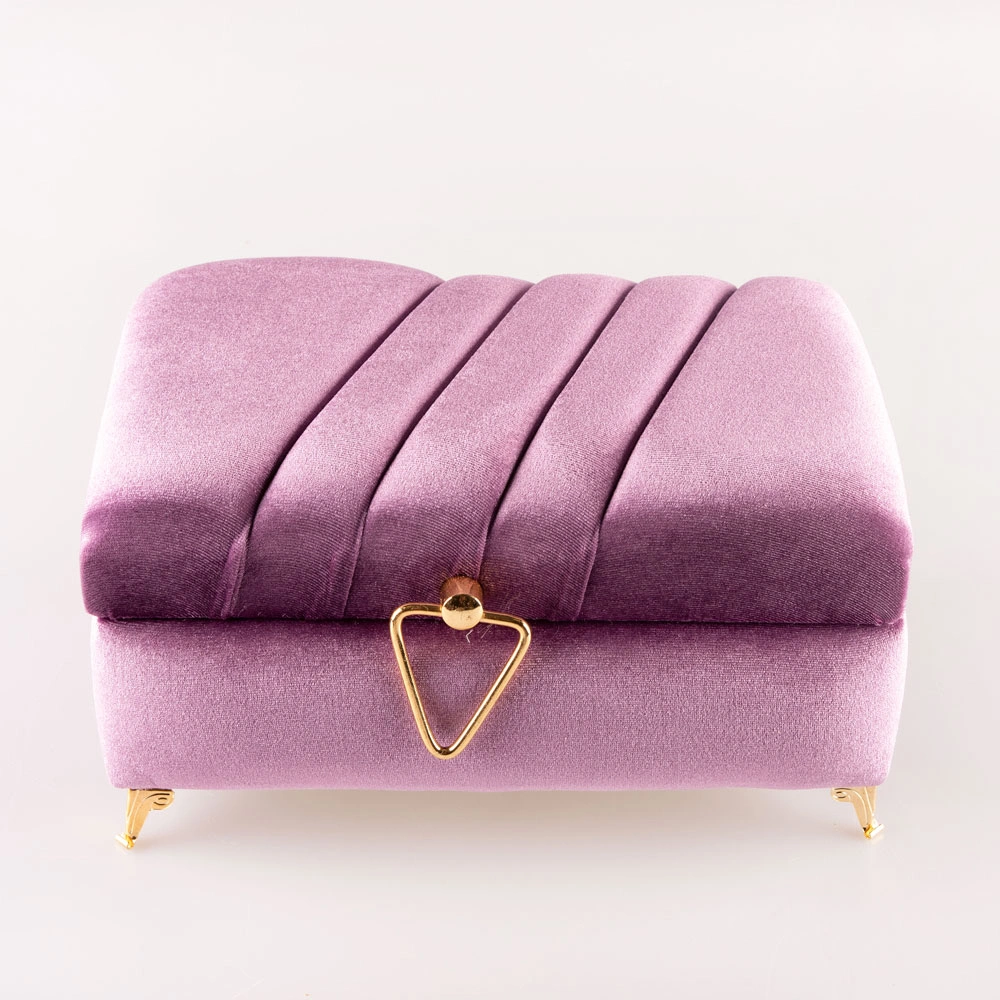 Kadife Sandık Çeyizlik Kuran Kutusu, Çizgili (Lila, İçi Boş Kutu)