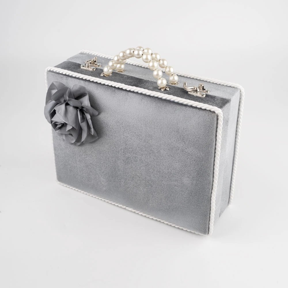 Kadife Sandık Çeyizlik Kuran Kutusu (Gri, İçi Boş Kutu)